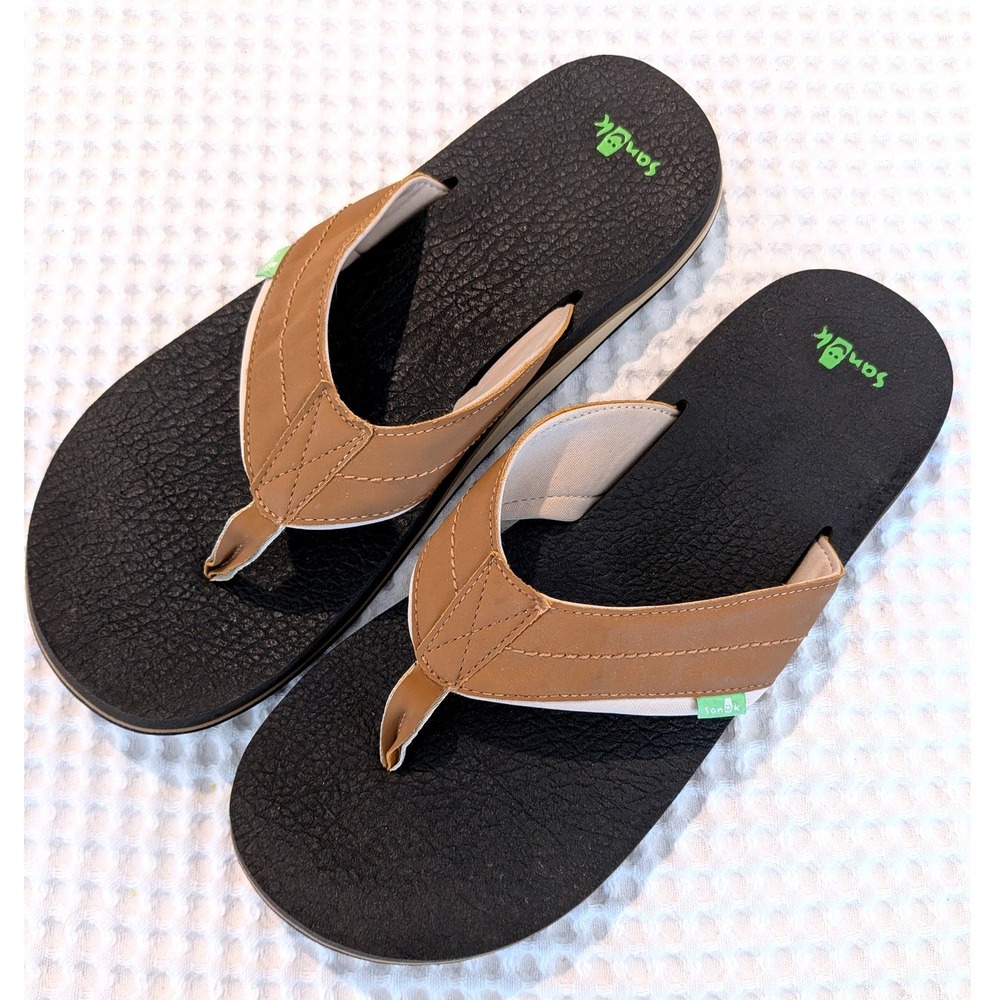 Sanuk Flip Flops Mens 13 Brown Yoga Mat Sandals Comfort Thong Casual